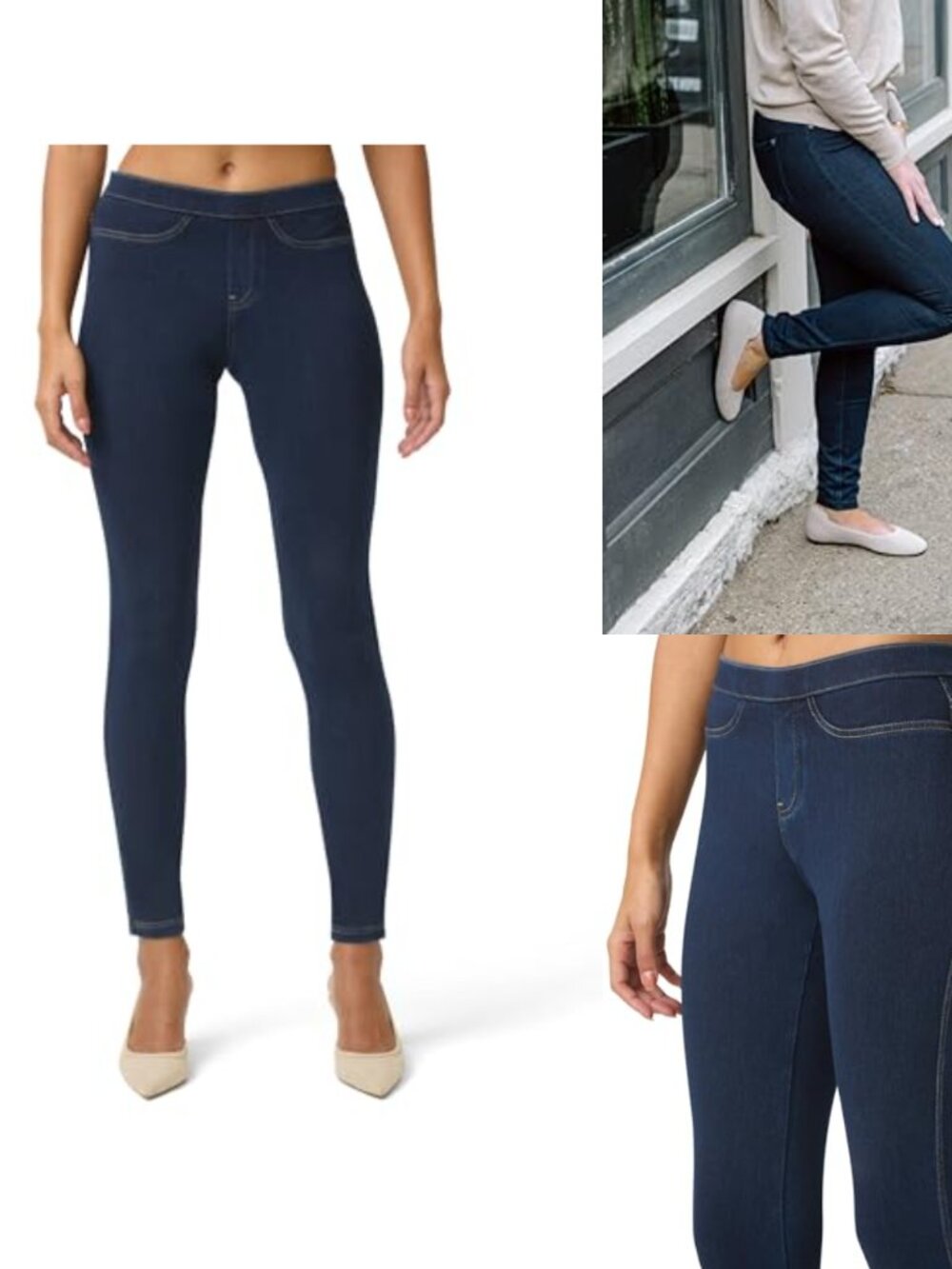 Classic Indigo Denim Jean Leggings High Waisted Jeggings with Real Pockets